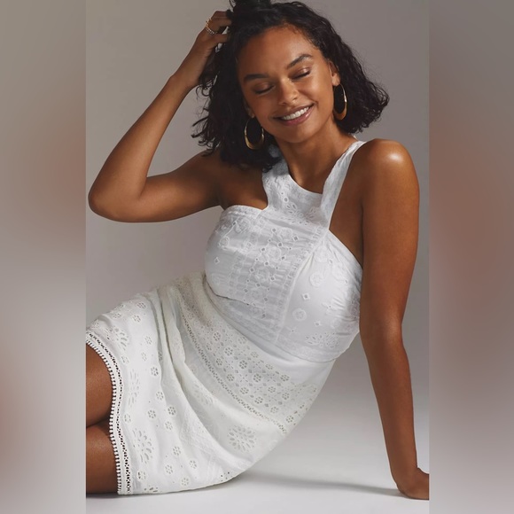 Anthropologie Maeve Eyelet Halter Mini Dress - Picture 3 of 14